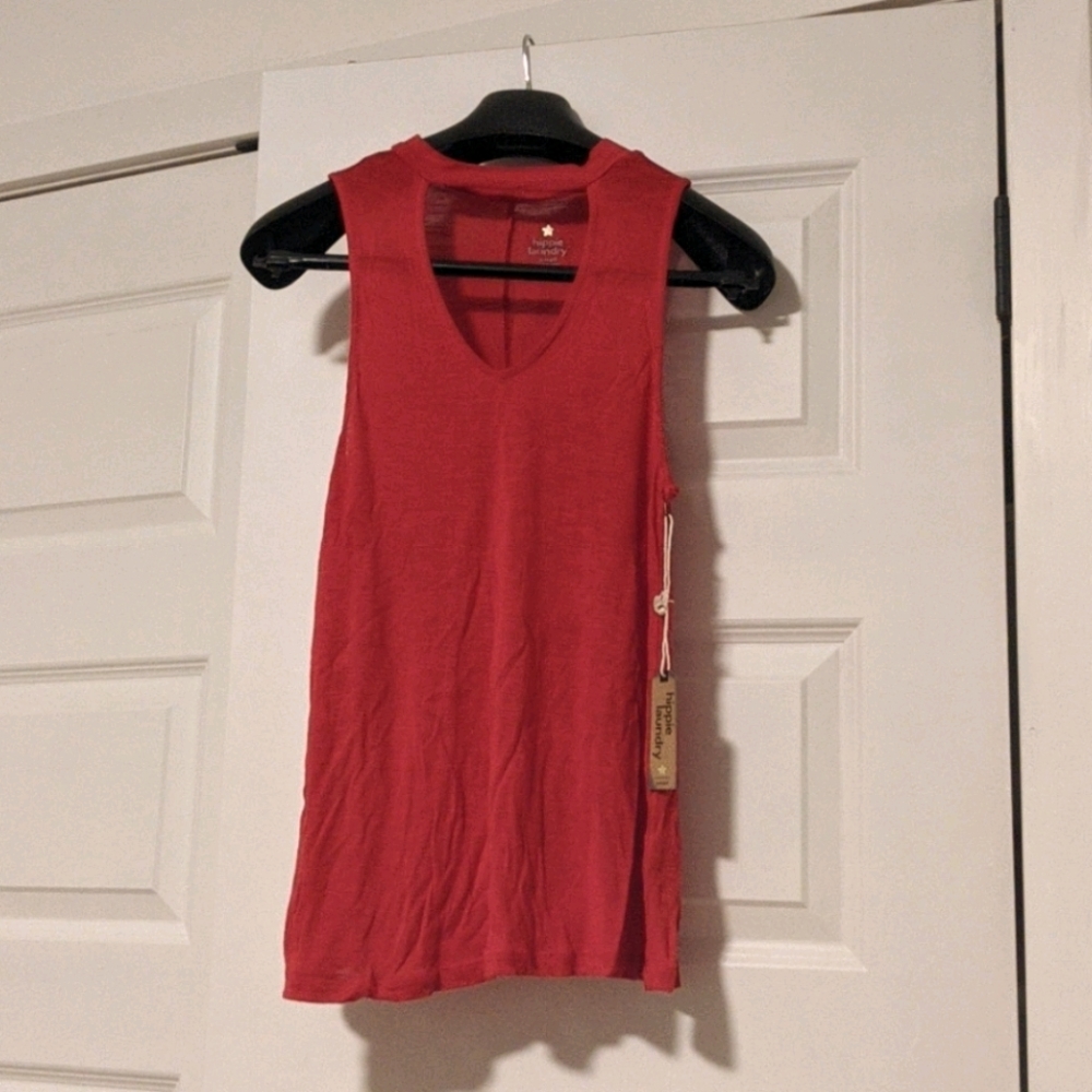 Red cutout neck tank top